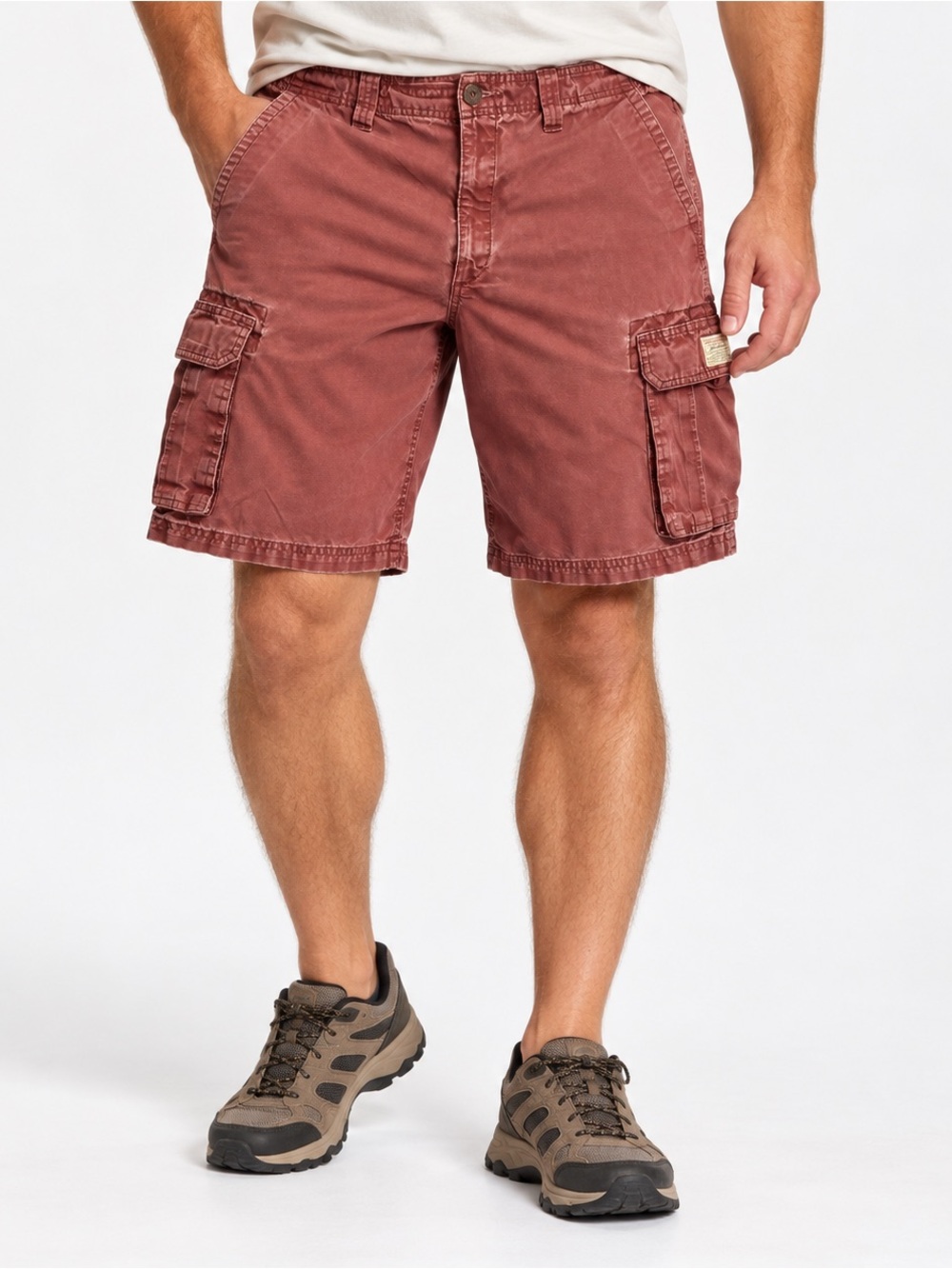 Eddie Bauer Cargo Shorts Mens 35 Red Canvas Outdoor Hiking Utility Cotton